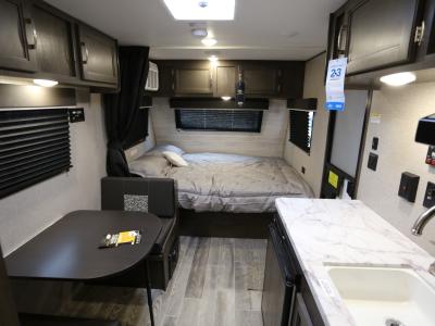Interior photo of a modern trailer for rent.